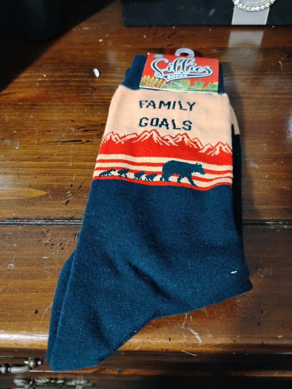 Silly Socks 'Family Goals' Bear Crew Socks - Navy & Peach